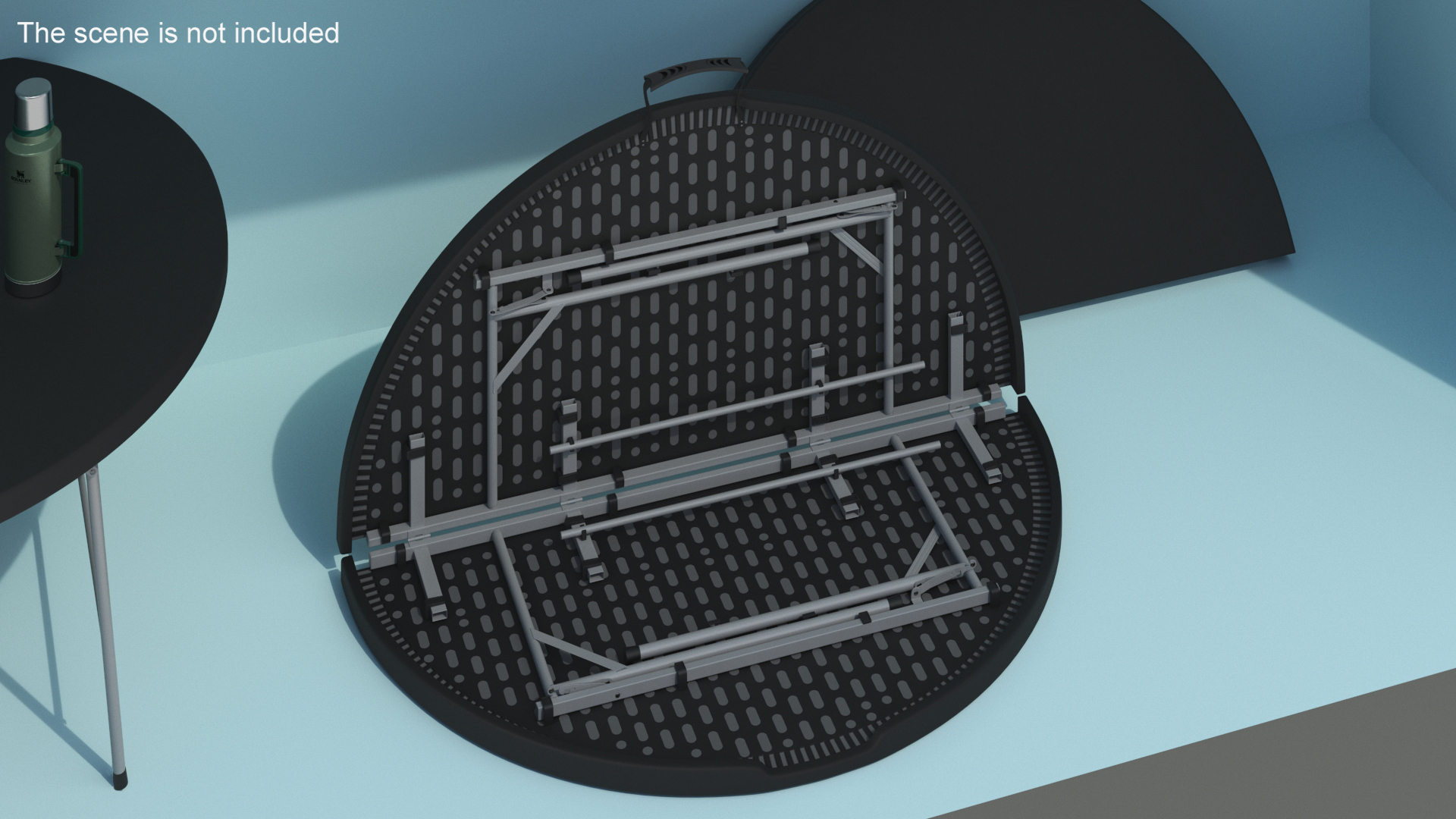 Round Folding Table Black Folded 3D