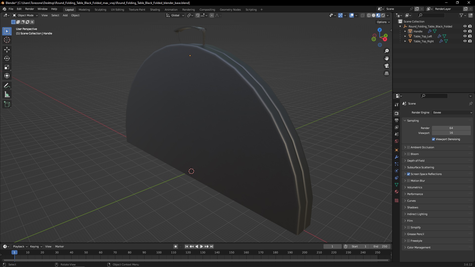 Round Folding Table Black Folded 3D
