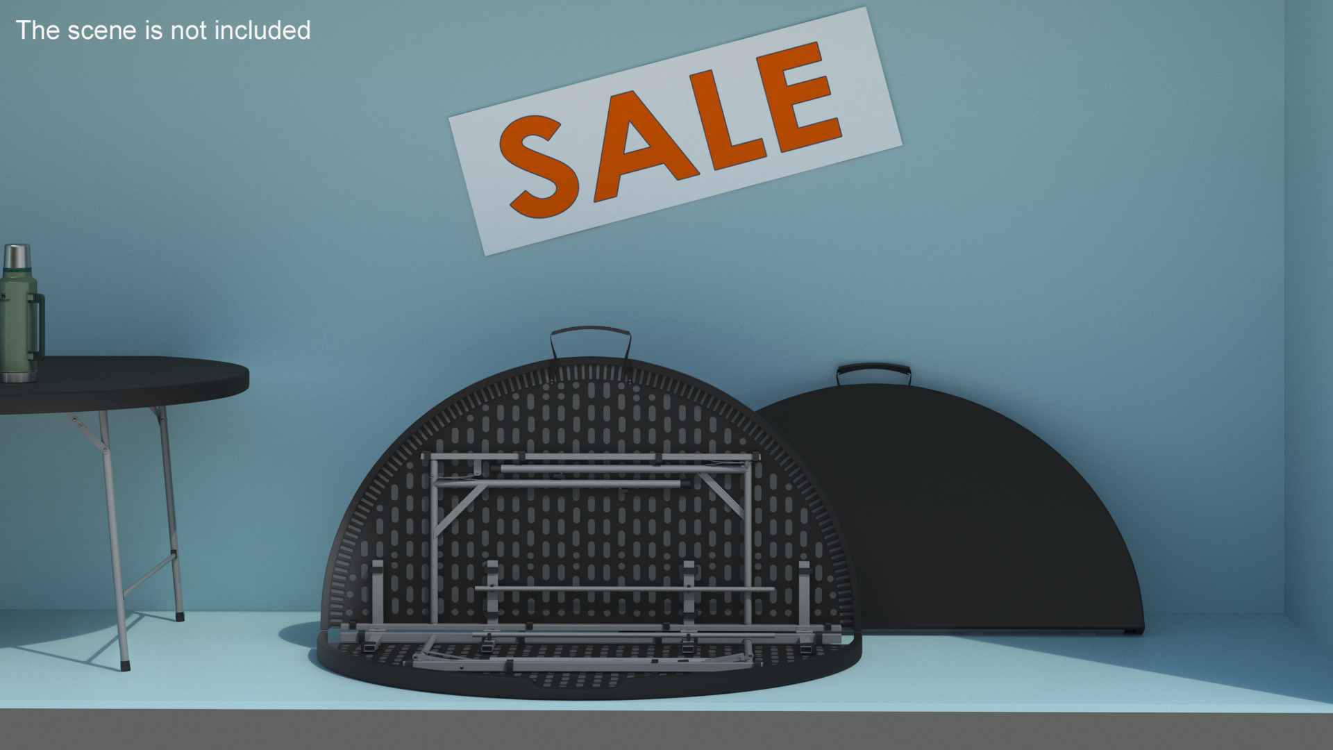 Round Folding Table Black Folded 3D