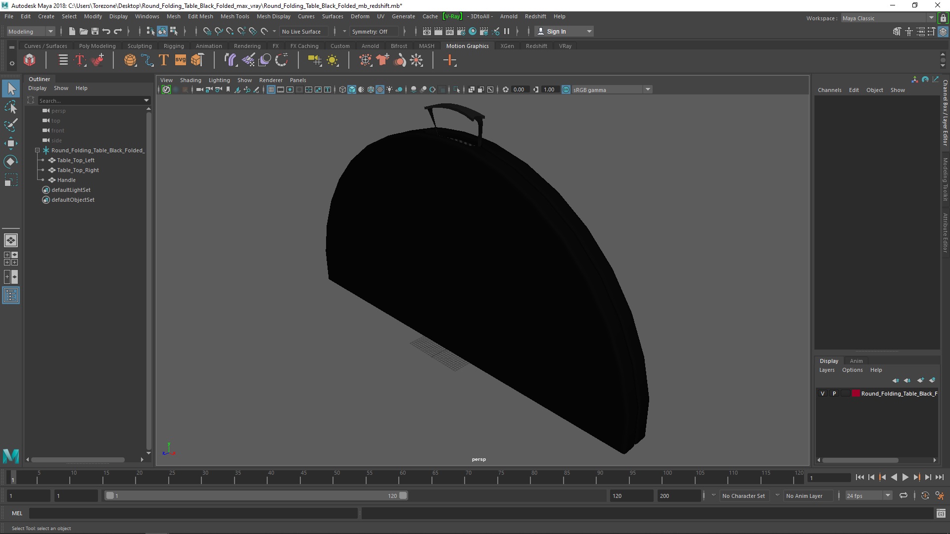 Round Folding Table Black Folded 3D