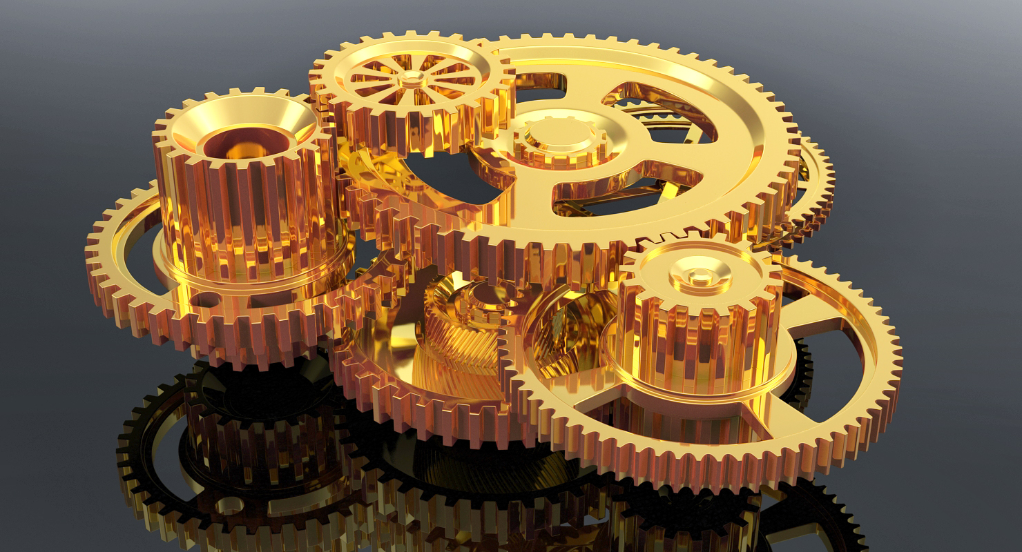 3D Abstract Gold Gear Mechanism model