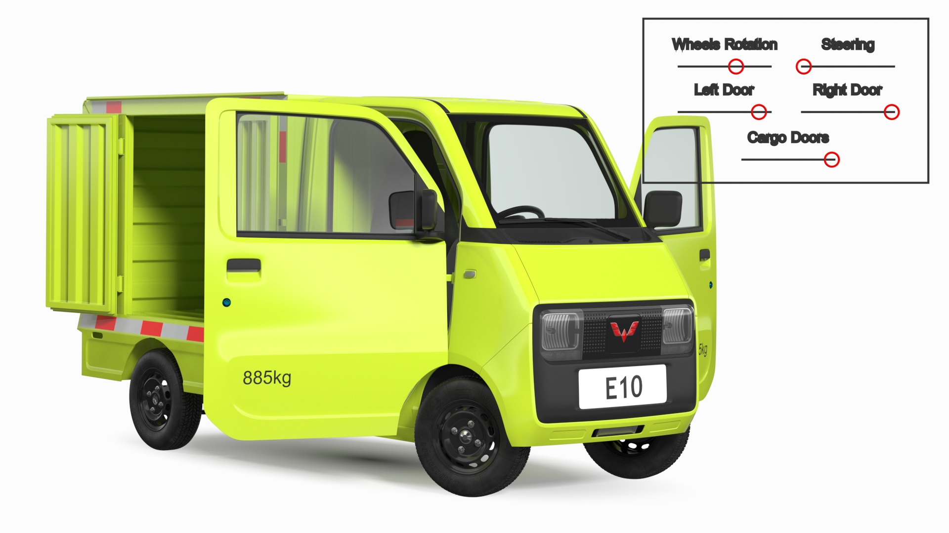 Wuling E10 Mini Truck Green Color Rigged for Cinema 4D 3D model
