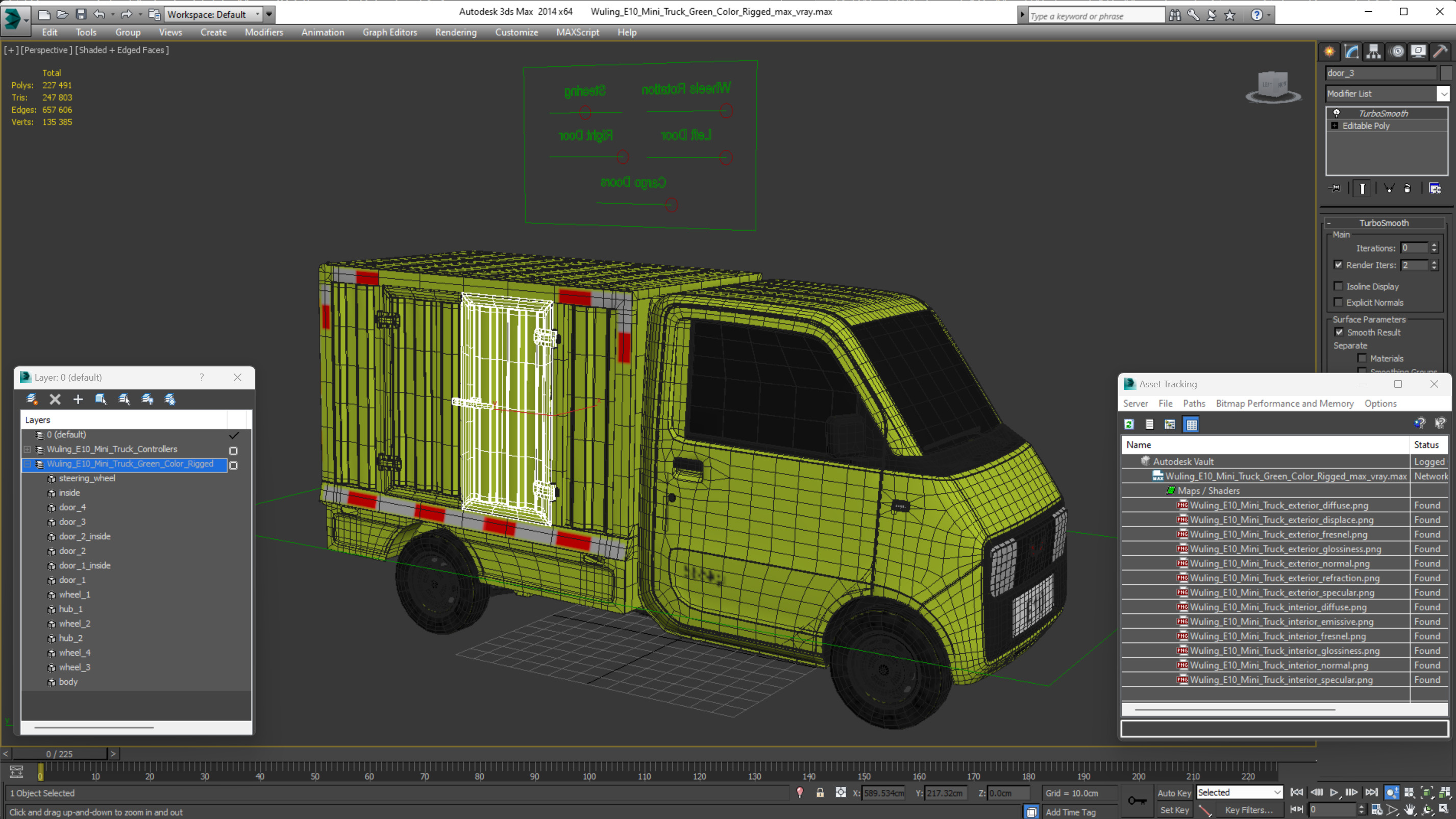 Wuling E10 Mini Truck Green Color Rigged for Cinema 4D 3D model