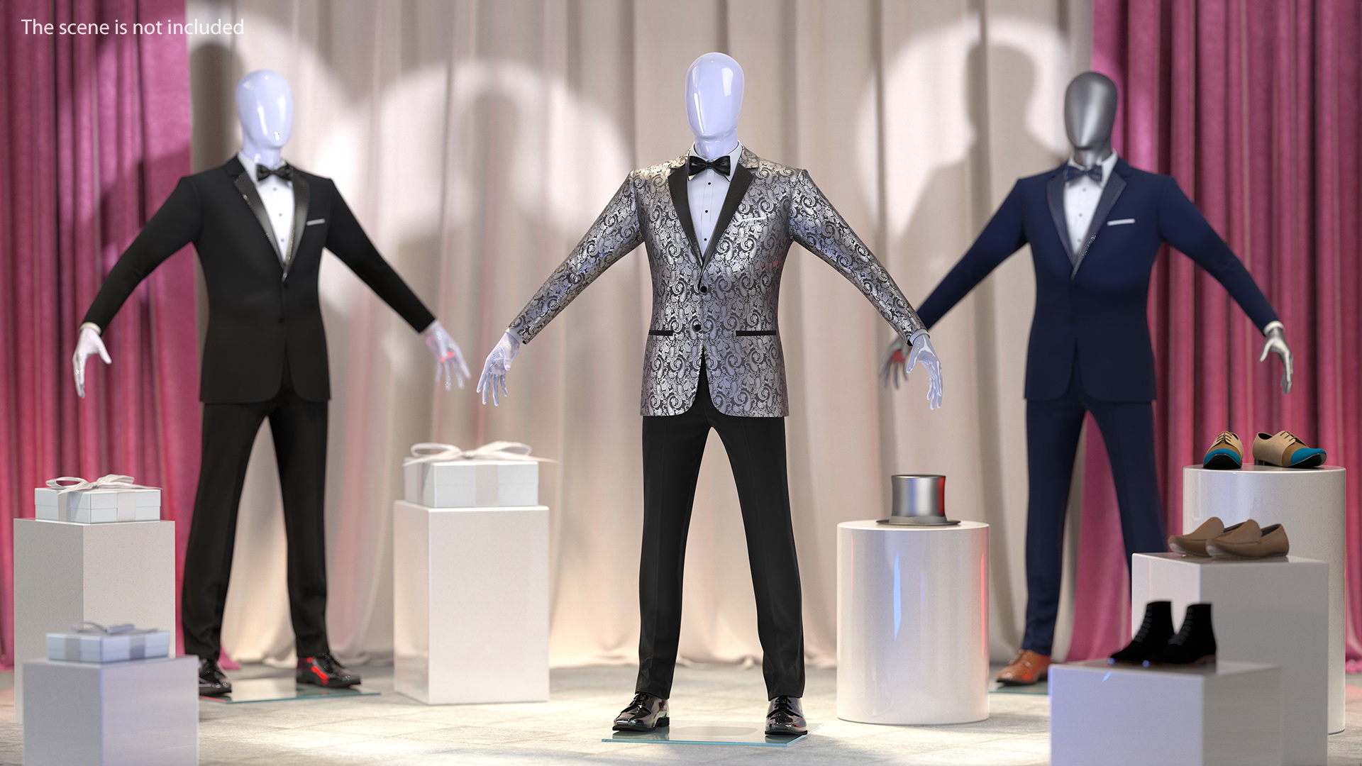 3D Grey Patterned Tuxedo Suit