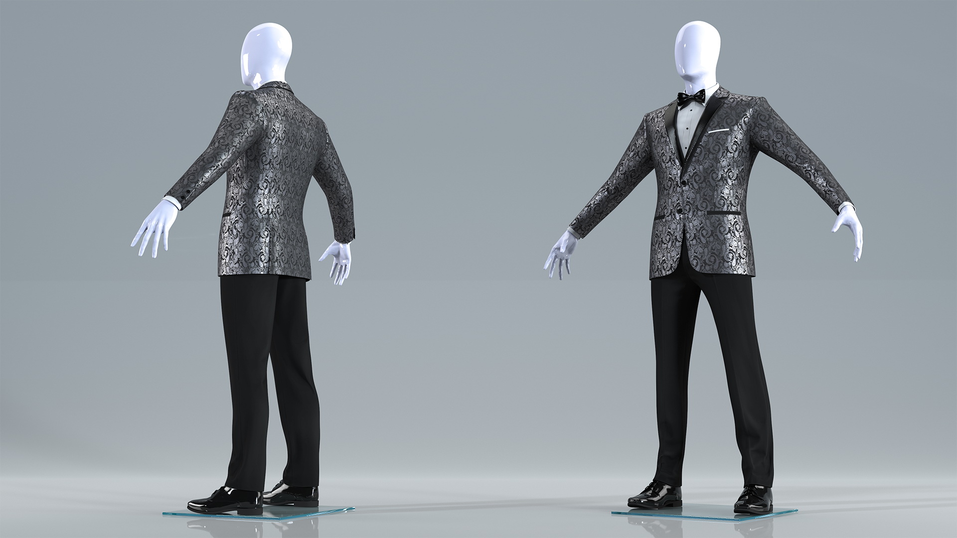 3D Grey Patterned Tuxedo Suit