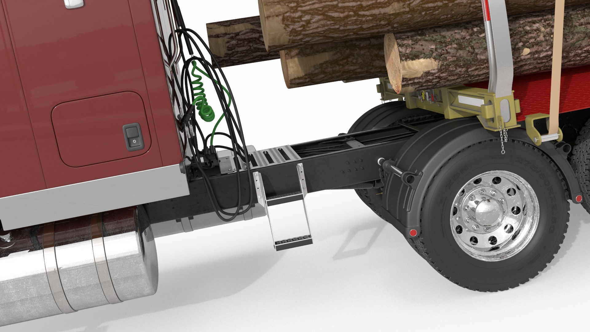 Freight Truck with Logging Trailer with Logs 3D model