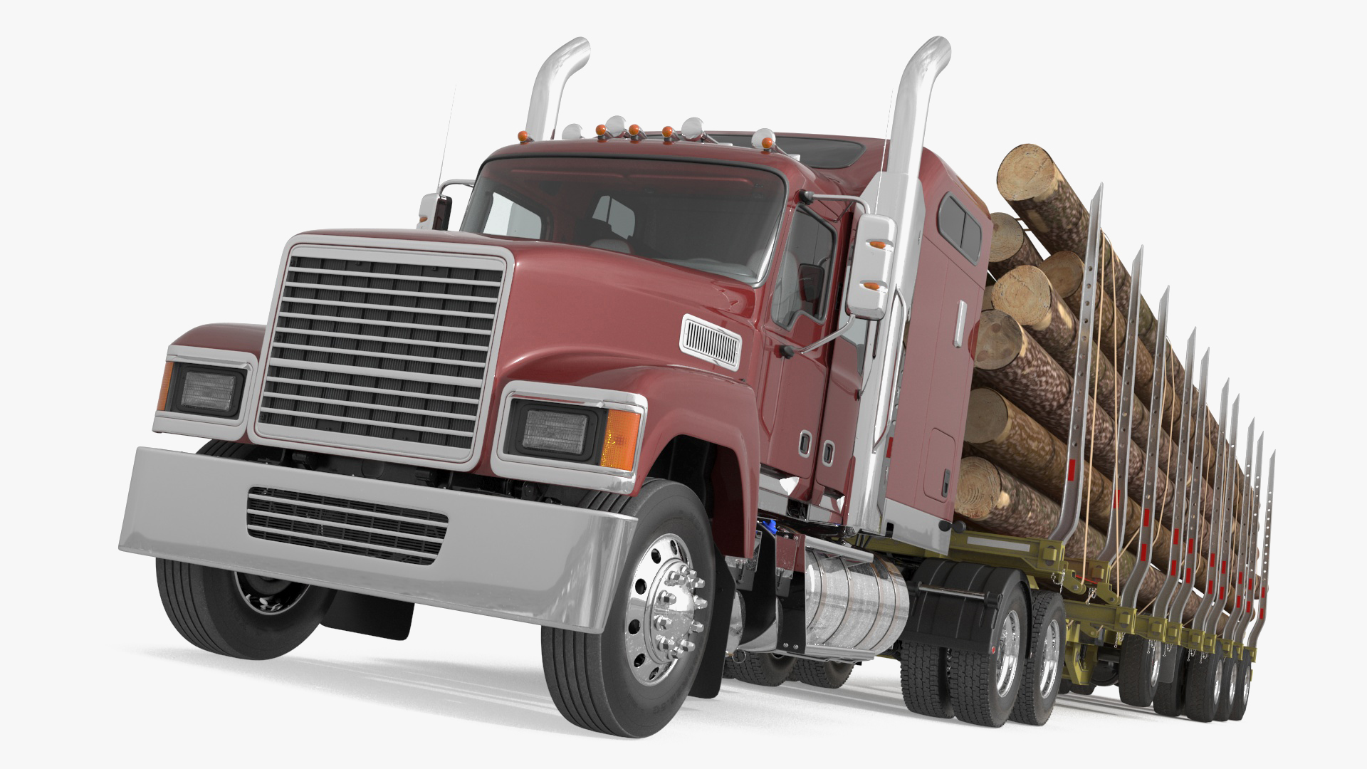 Freight Truck with Logging Trailer with Logs 3D model