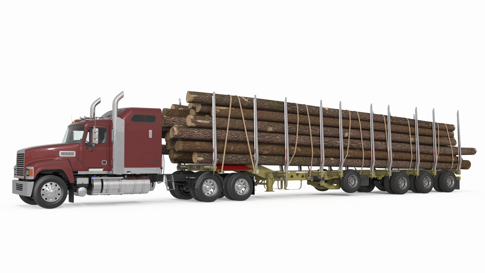 Freight Truck with Logging Trailer with Logs 3D model