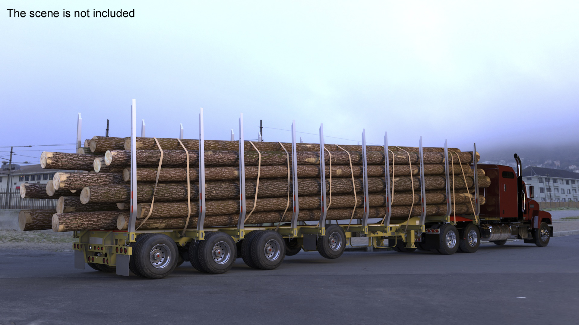 Freight Truck with Logging Trailer with Logs 3D model