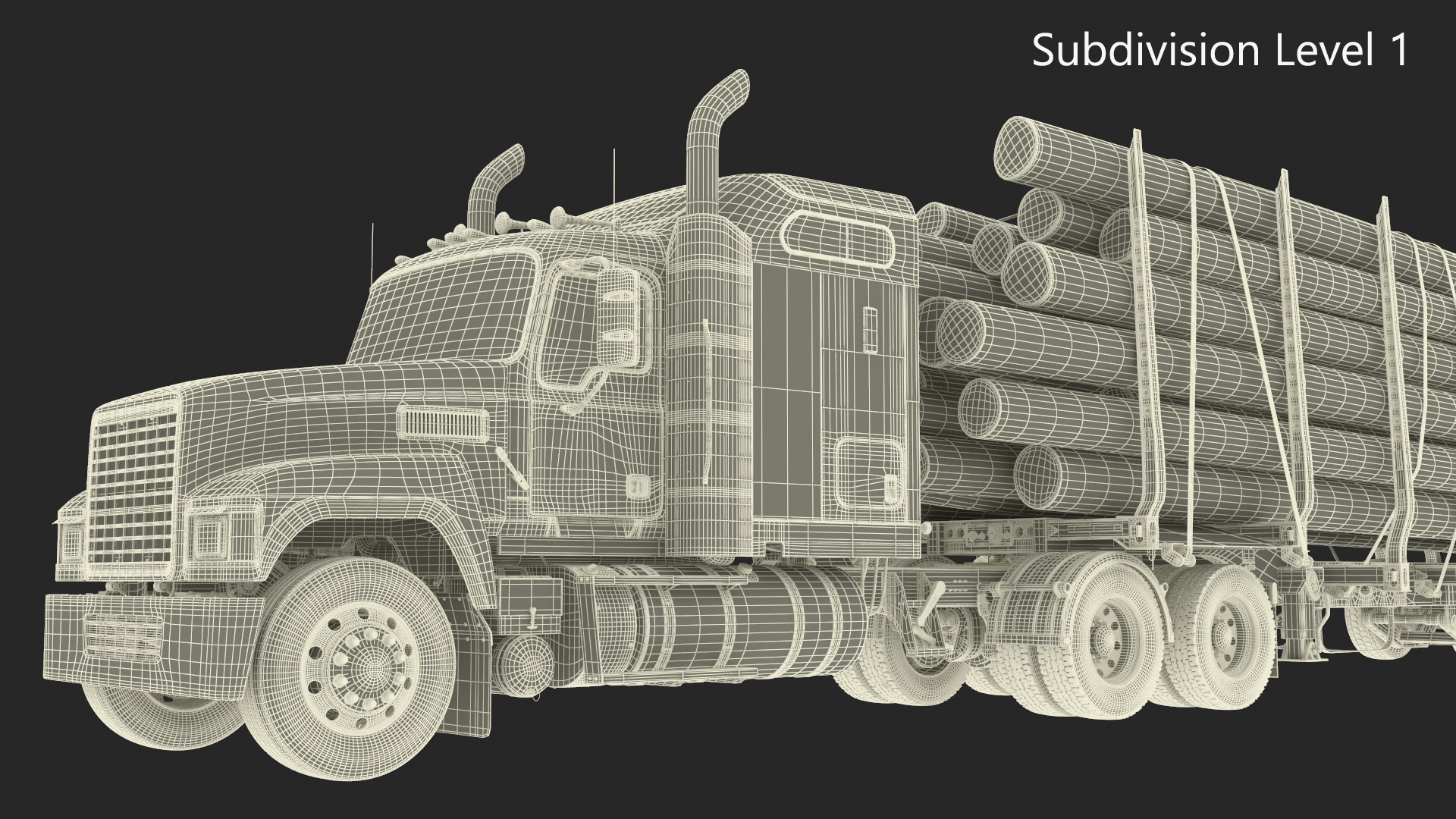 Freight Truck with Logging Trailer with Logs 3D model