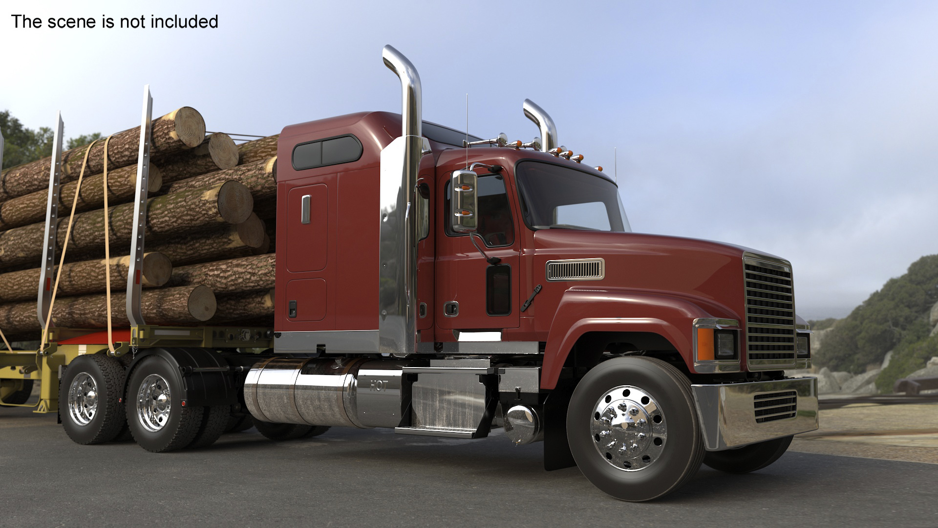 Freight Truck with Logging Trailer with Logs 3D model