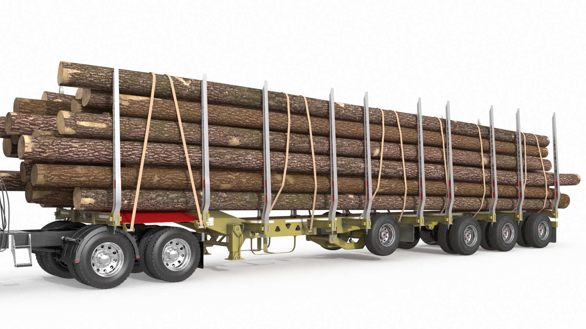 Freight Truck with Logging Trailer with Logs 3D model