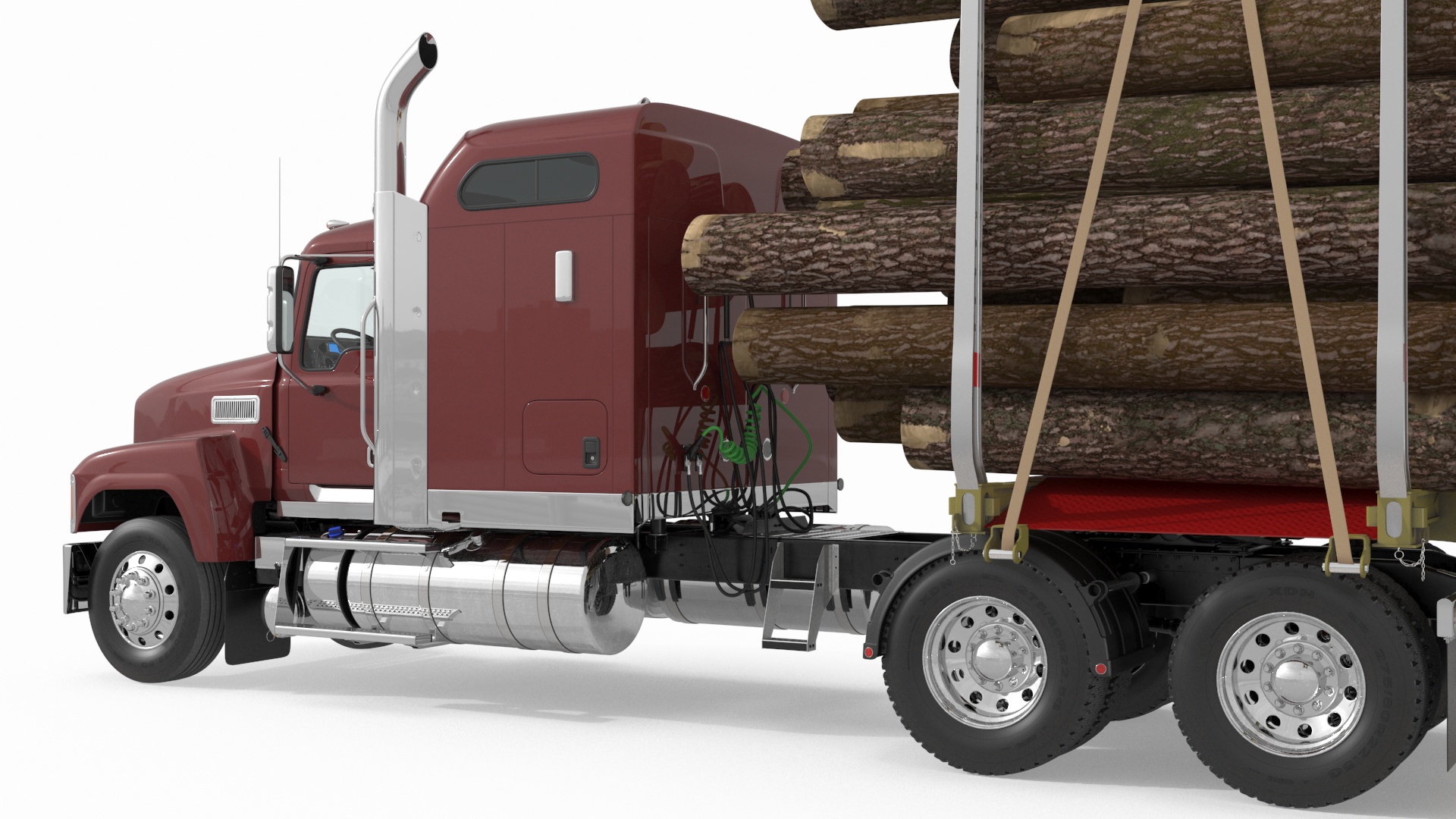 Freight Truck with Logging Trailer with Logs 3D model