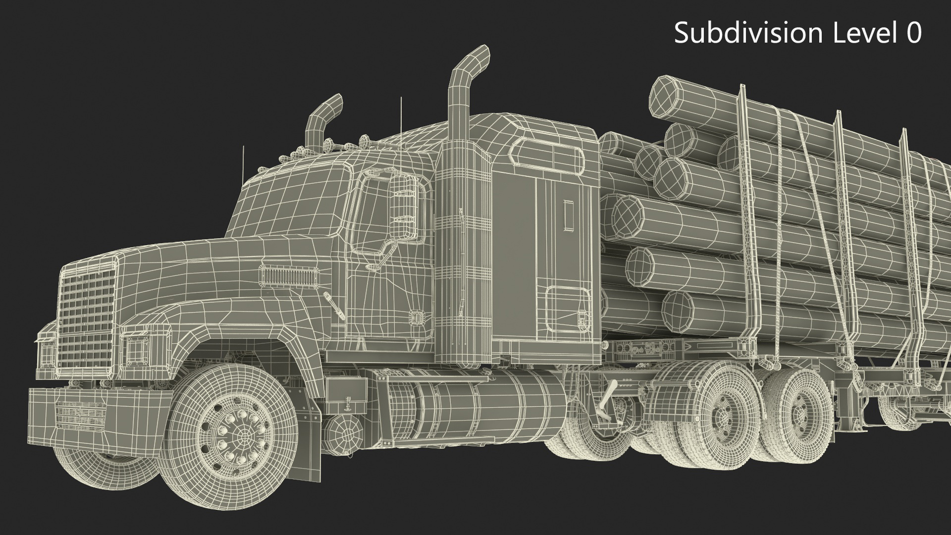 Freight Truck with Logging Trailer with Logs 3D model