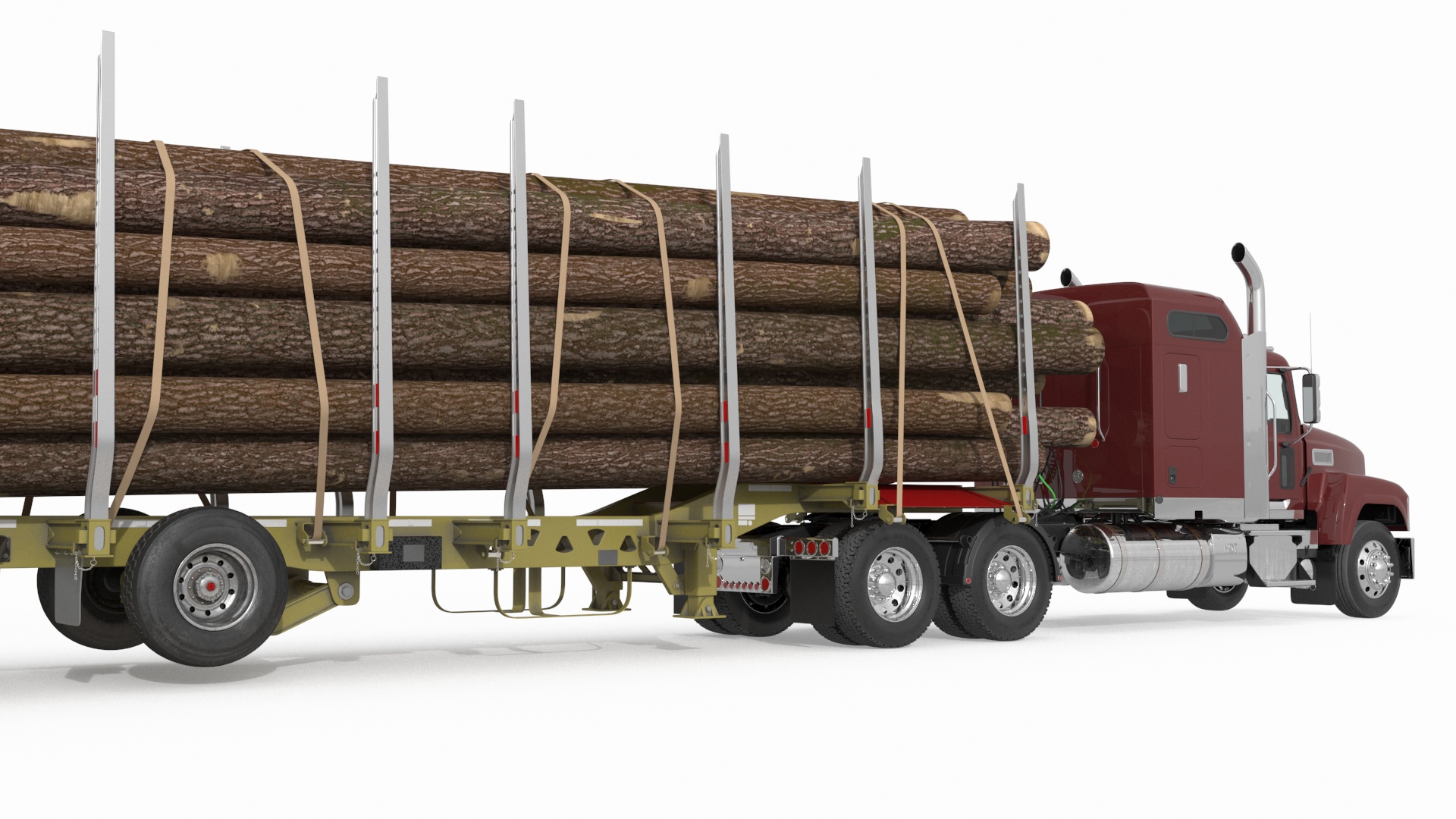 Freight Truck with Logging Trailer with Logs 3D model