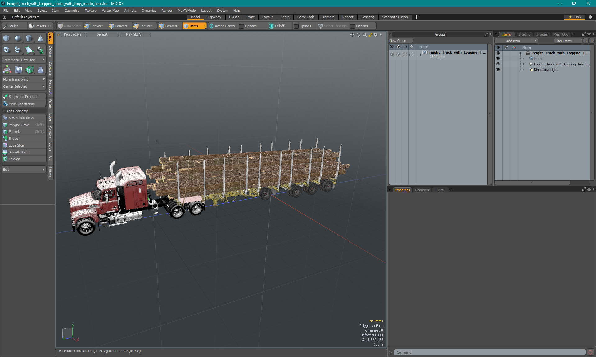 Freight Truck with Logging Trailer with Logs 3D model