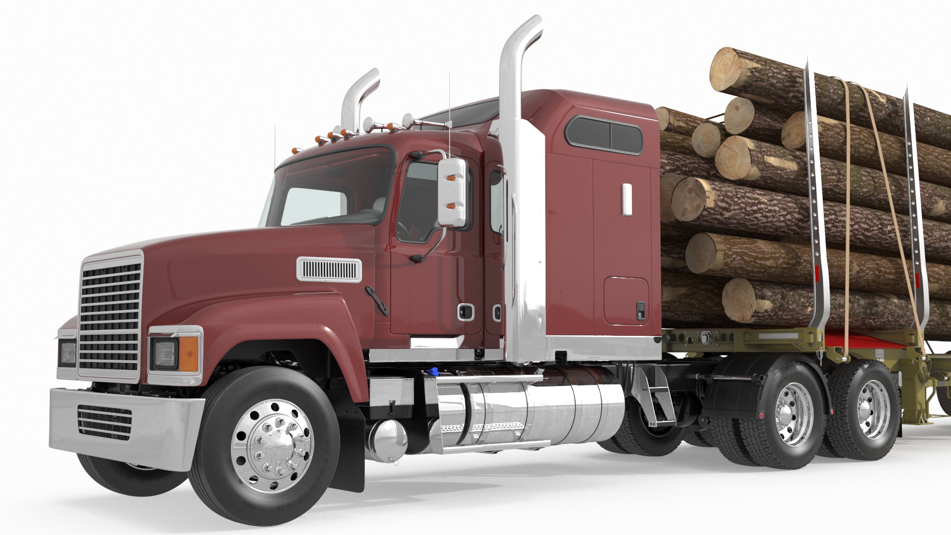 Freight Truck with Logging Trailer with Logs 3D model