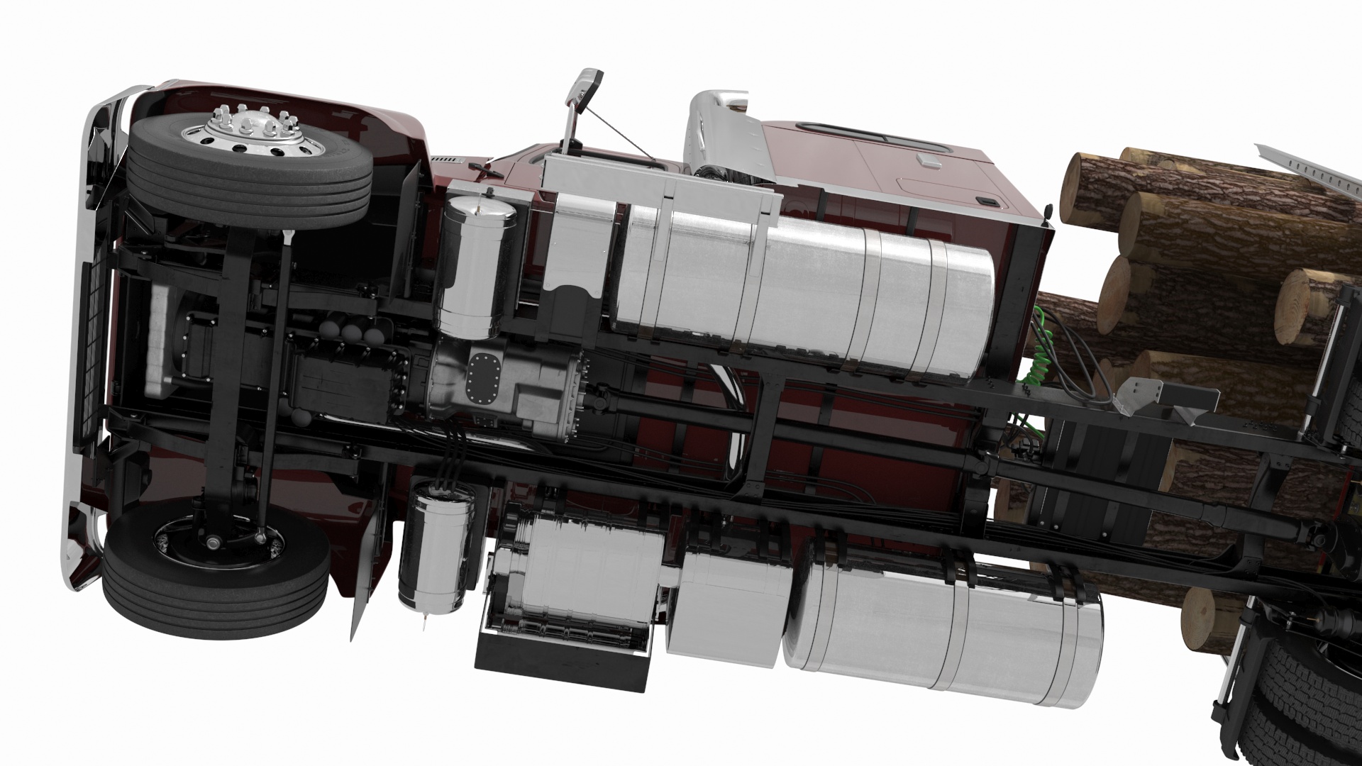 Freight Truck with Logging Trailer with Logs 3D model