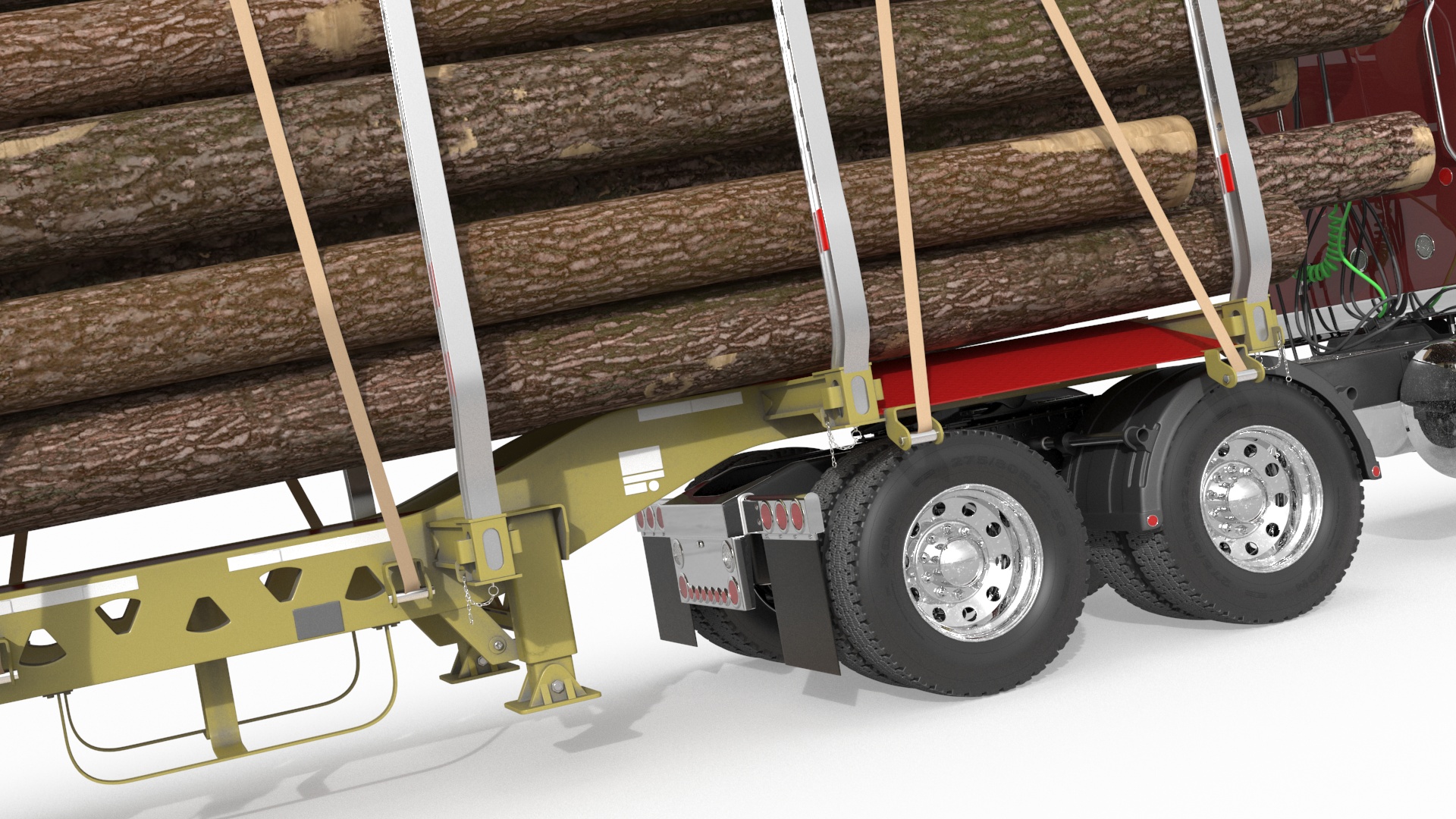 Freight Truck with Logging Trailer with Logs 3D model