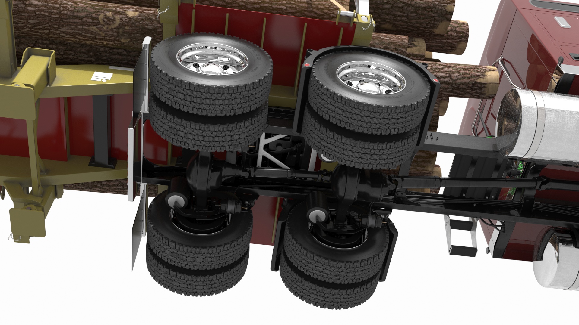 Freight Truck with Logging Trailer with Logs 3D model