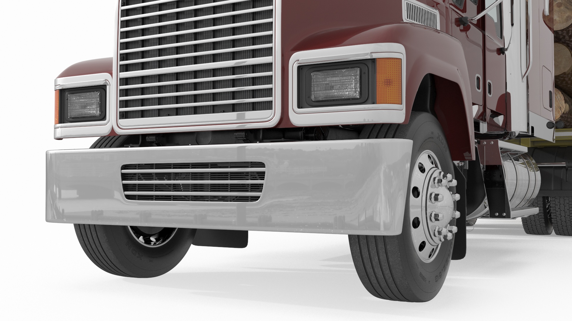 Freight Truck with Logging Trailer with Logs 3D model