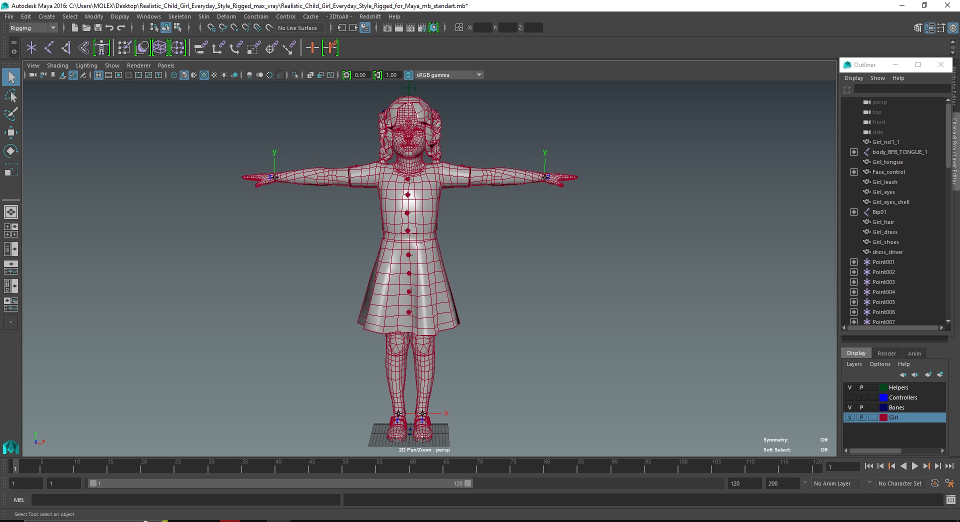 3D Realistic Child Girl Everyday Style Rigged for Maya