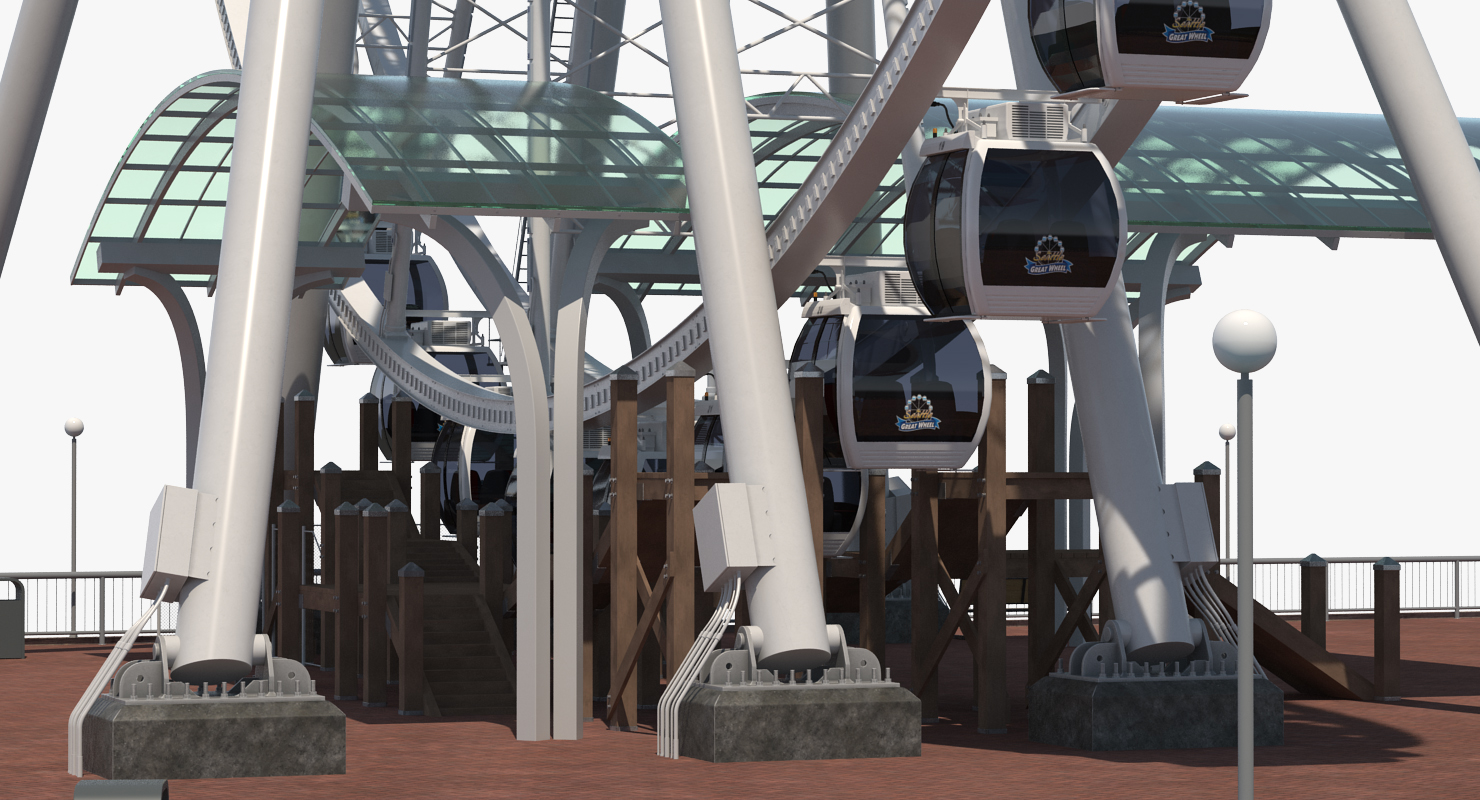 3D Seattle Great Ferris Wheel at Pier Rigged