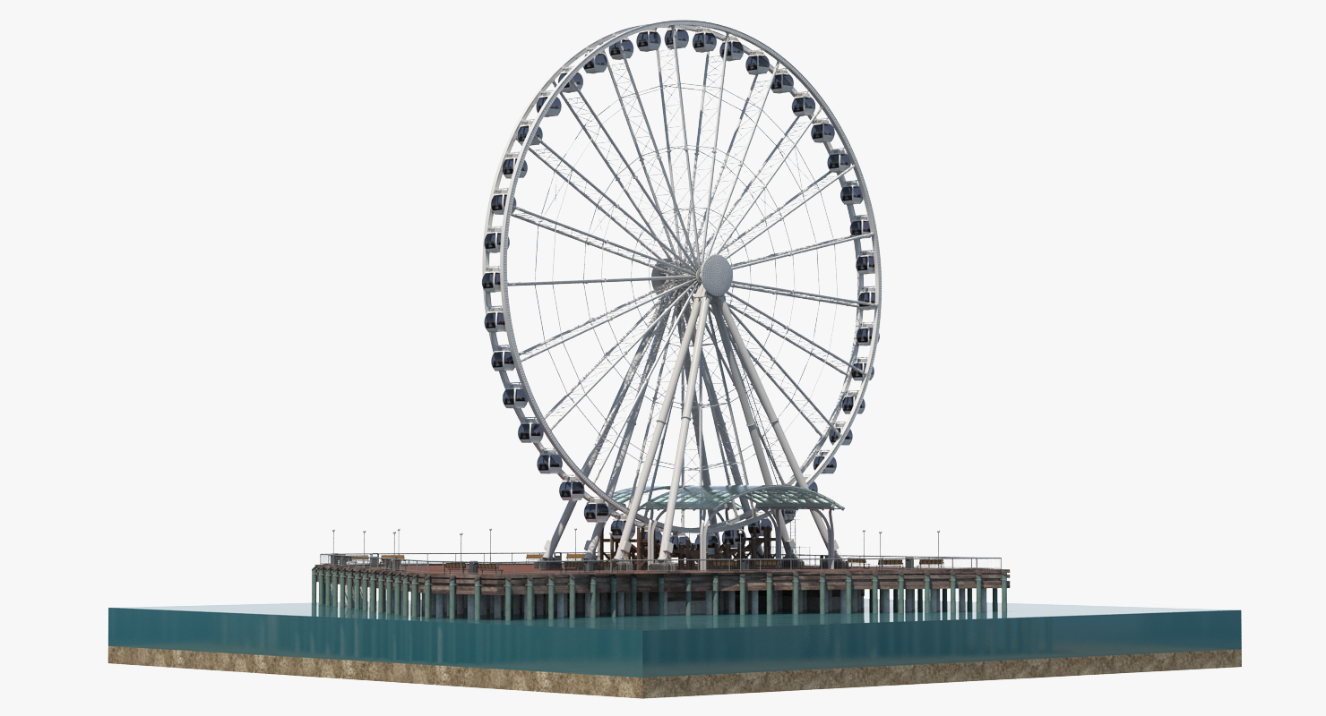 3D Seattle Great Ferris Wheel at Pier Rigged