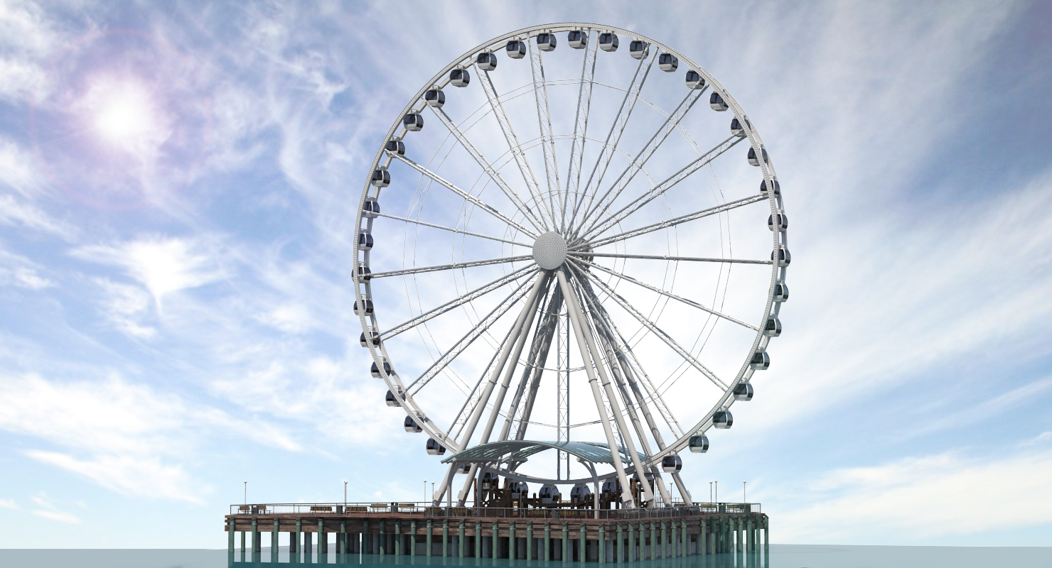 3D Seattle Great Ferris Wheel at Pier Rigged