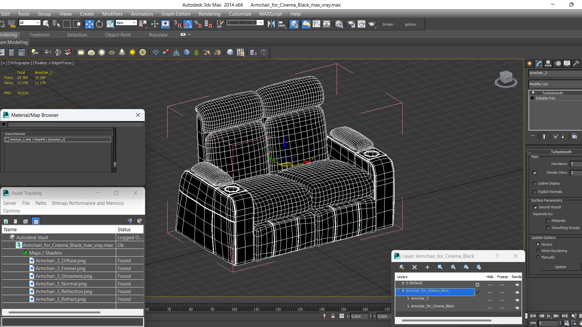 3D model Armchair for Cinema Black