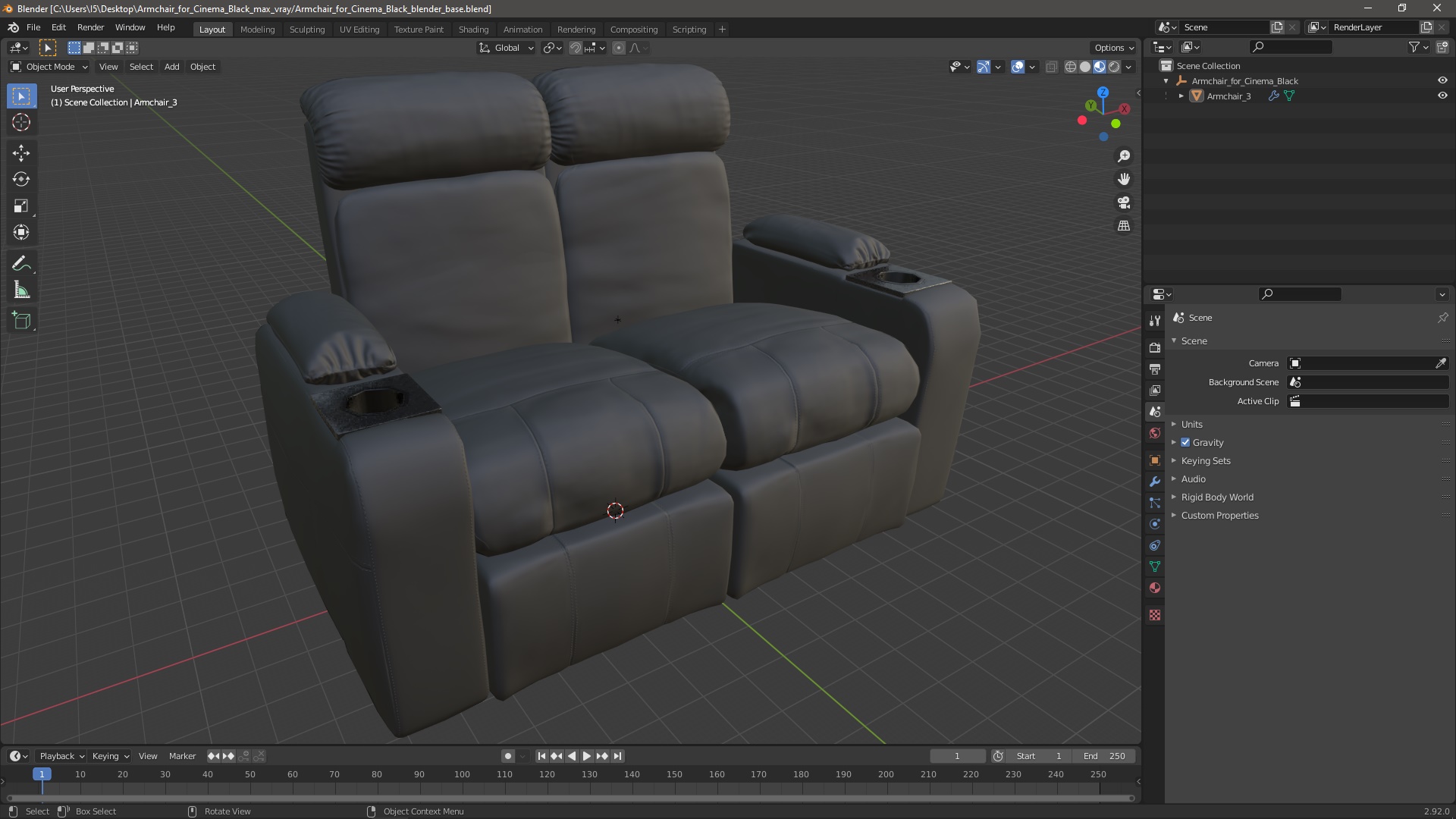 3D model Armchair for Cinema Black