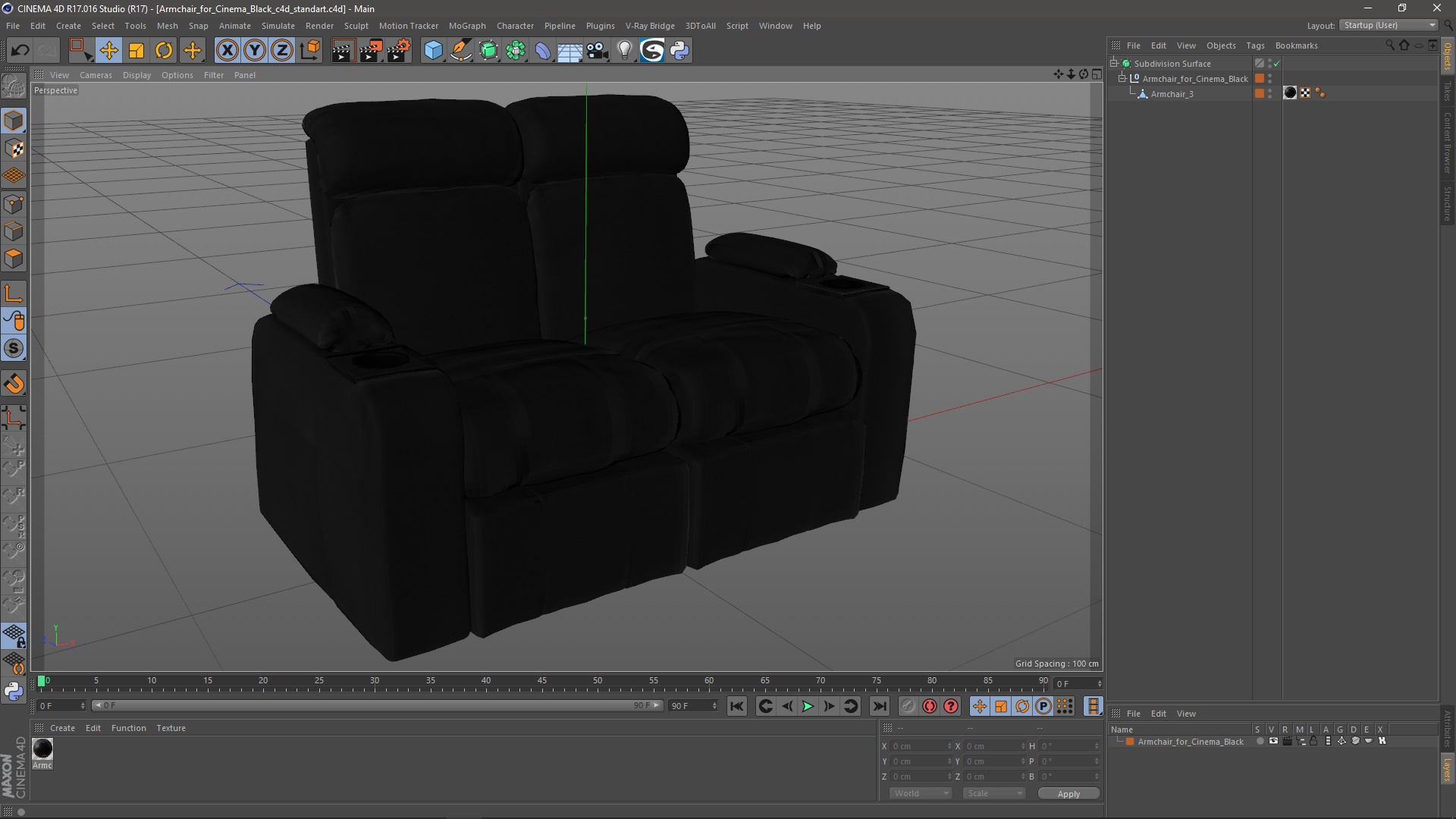 3D model Armchair for Cinema Black