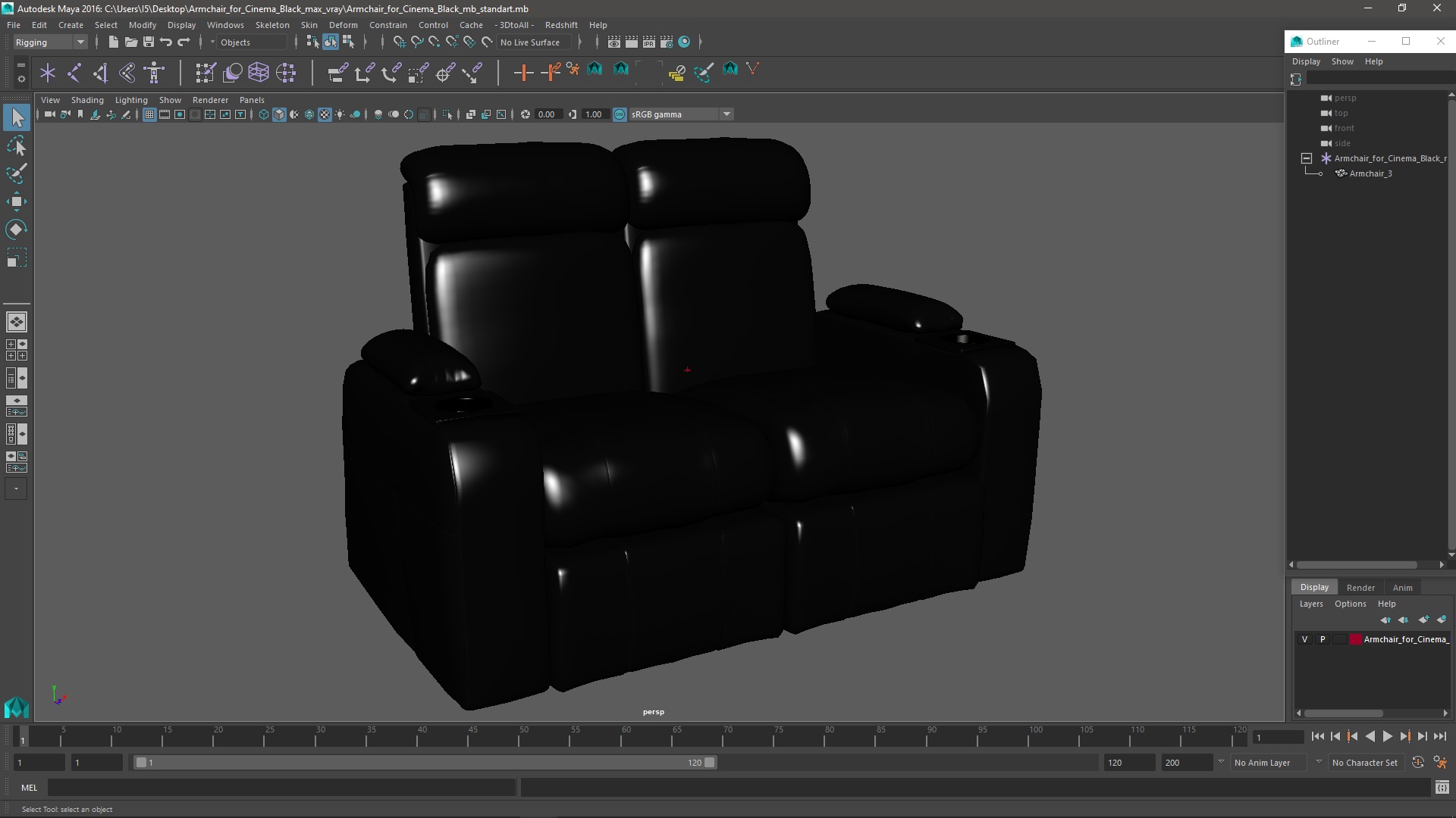3D model Armchair for Cinema Black