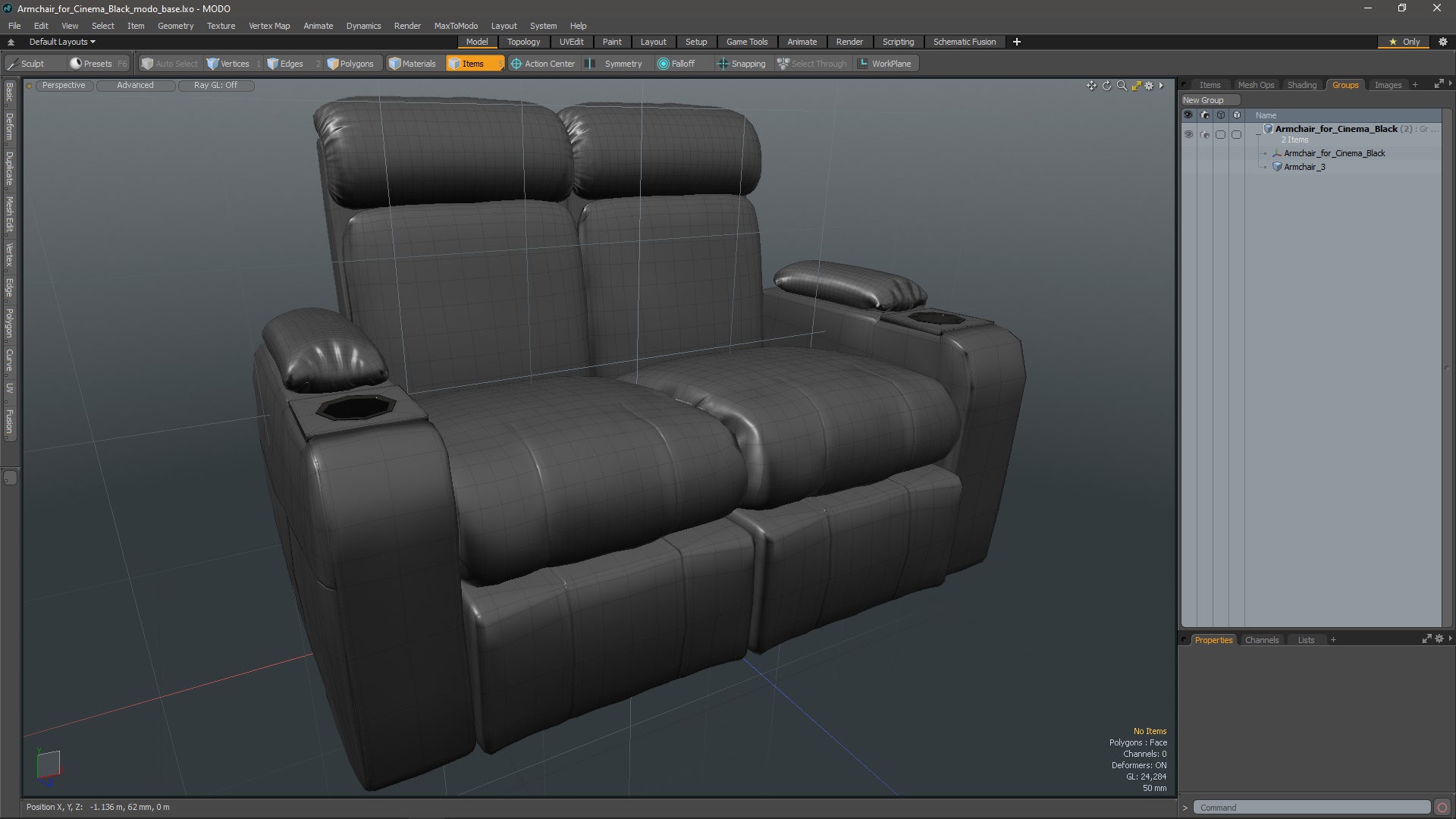 3D model Armchair for Cinema Black
