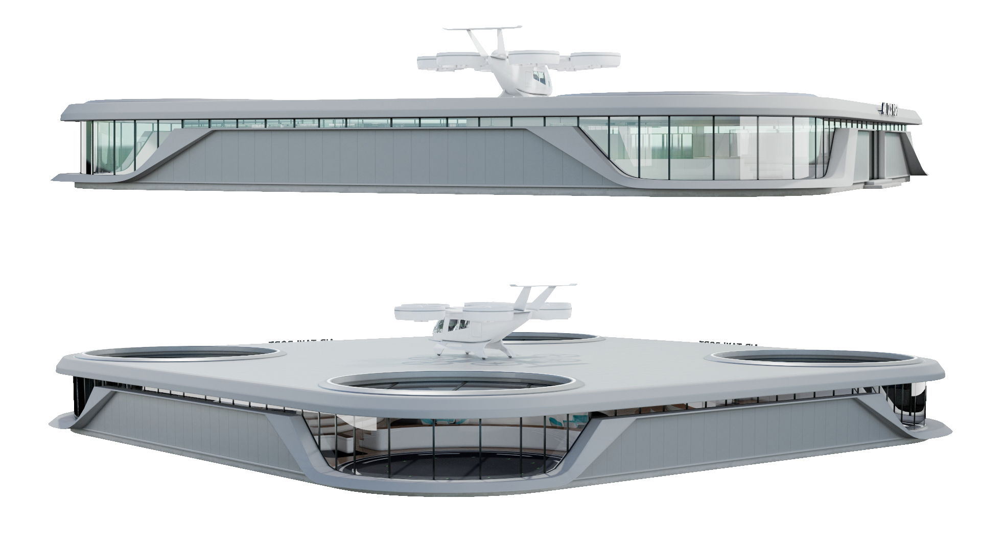3D model Flying Taxis Hub with Passenger Aircraft