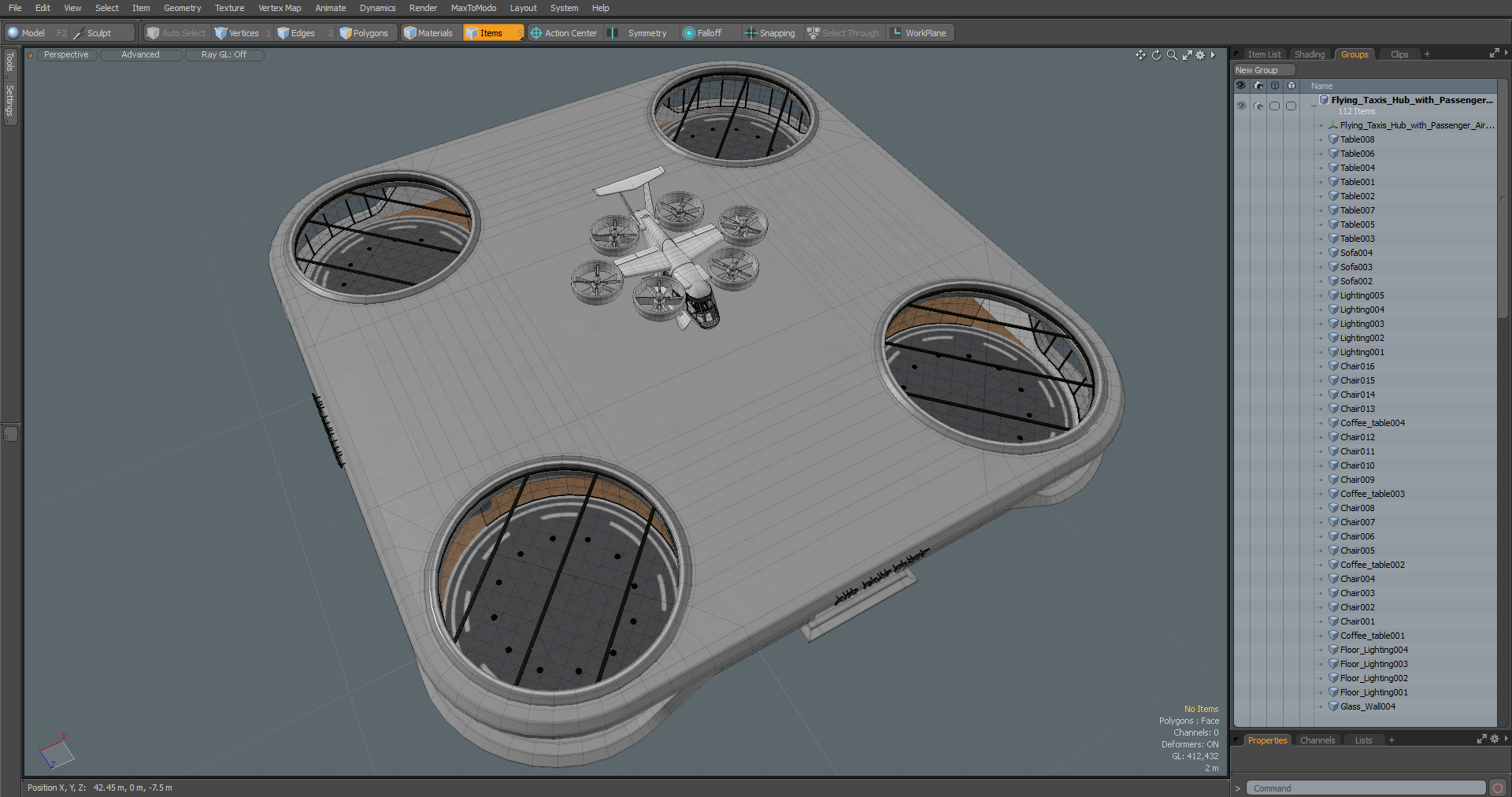 3D model Flying Taxis Hub with Passenger Aircraft
