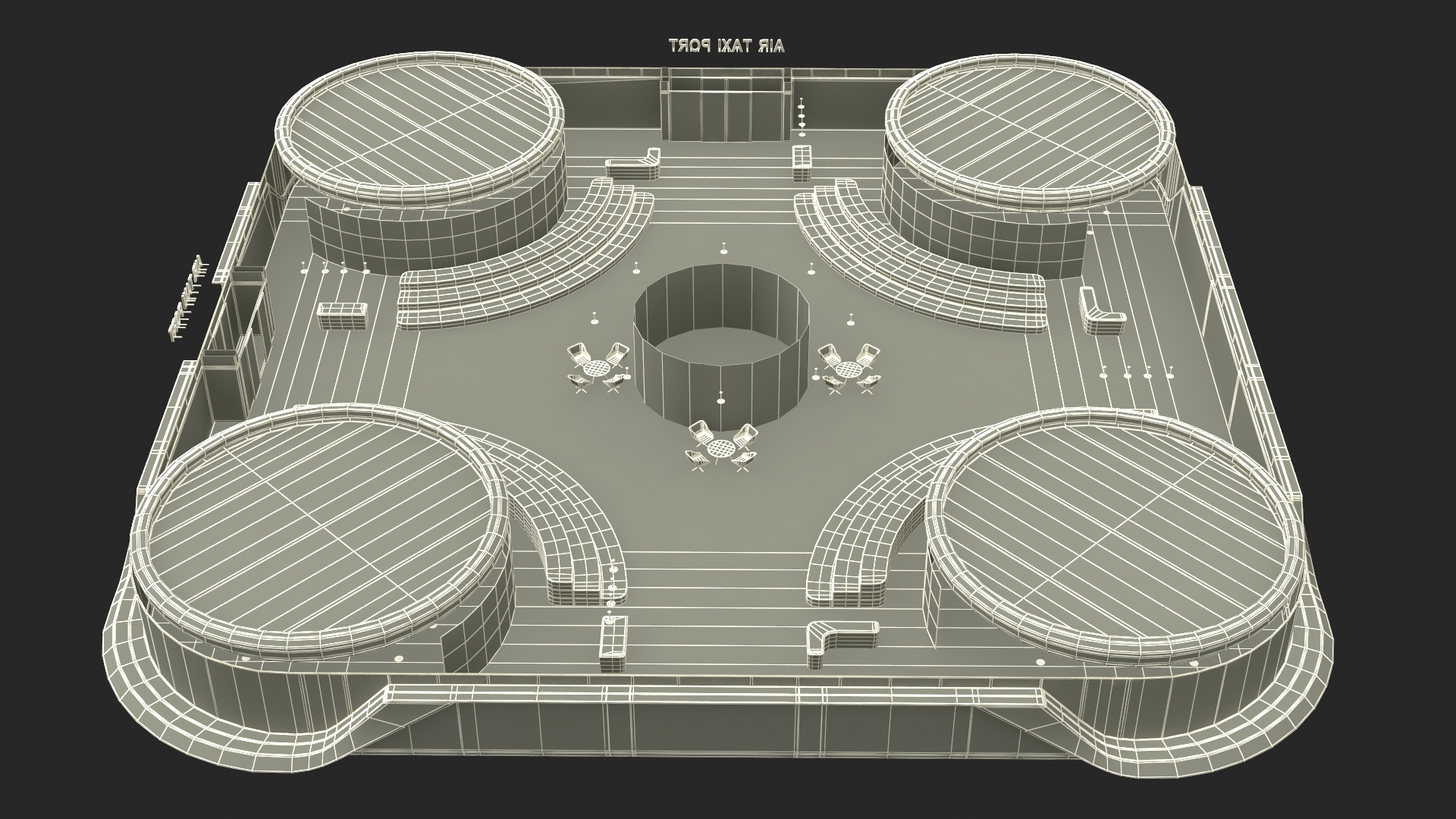 3D model Flying Taxis Hub with Passenger Aircraft