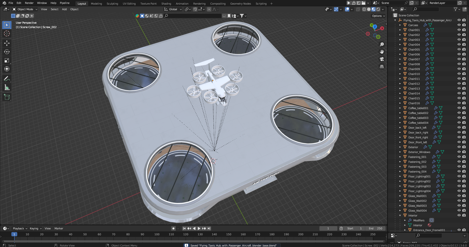 3D model Flying Taxis Hub with Passenger Aircraft