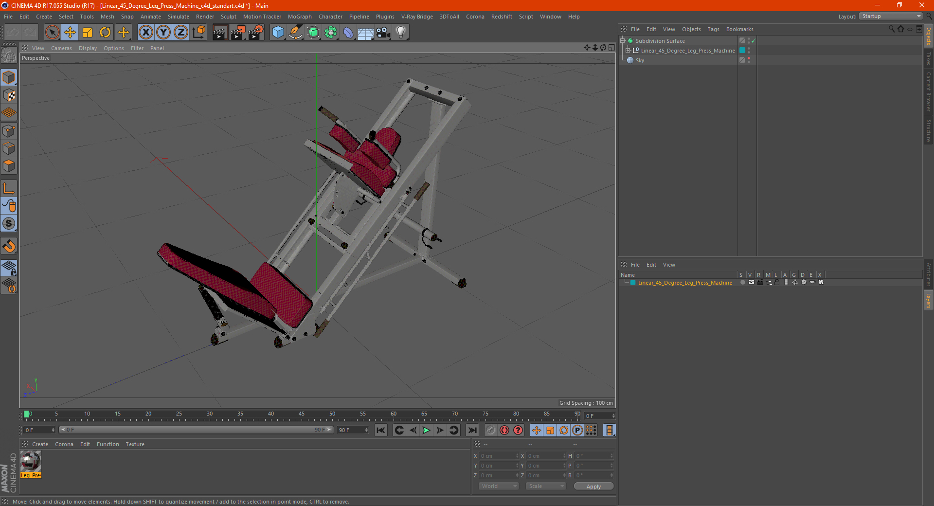 Linear 45 Degree Leg Press Machine 3D model
