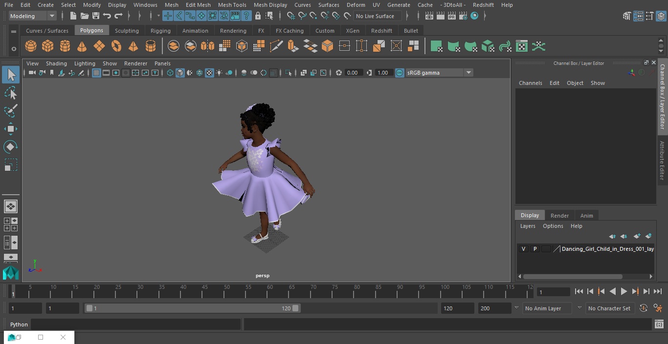 Dancing Girl Child in Dress 3D