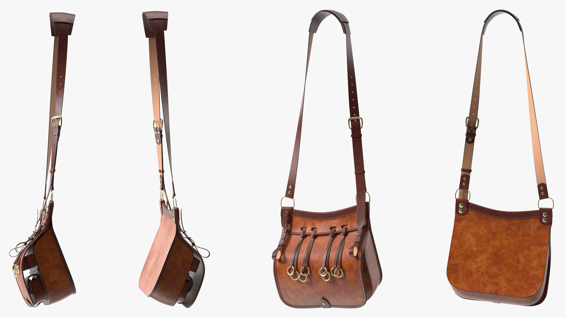 Leather Hunting Brown Handmade Bag 3D model
