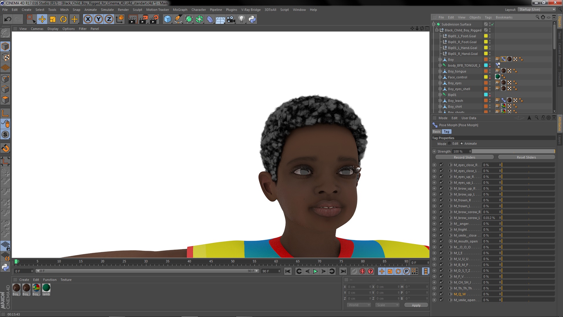 3D Black Child Boy Rigged for Cinema 4D
