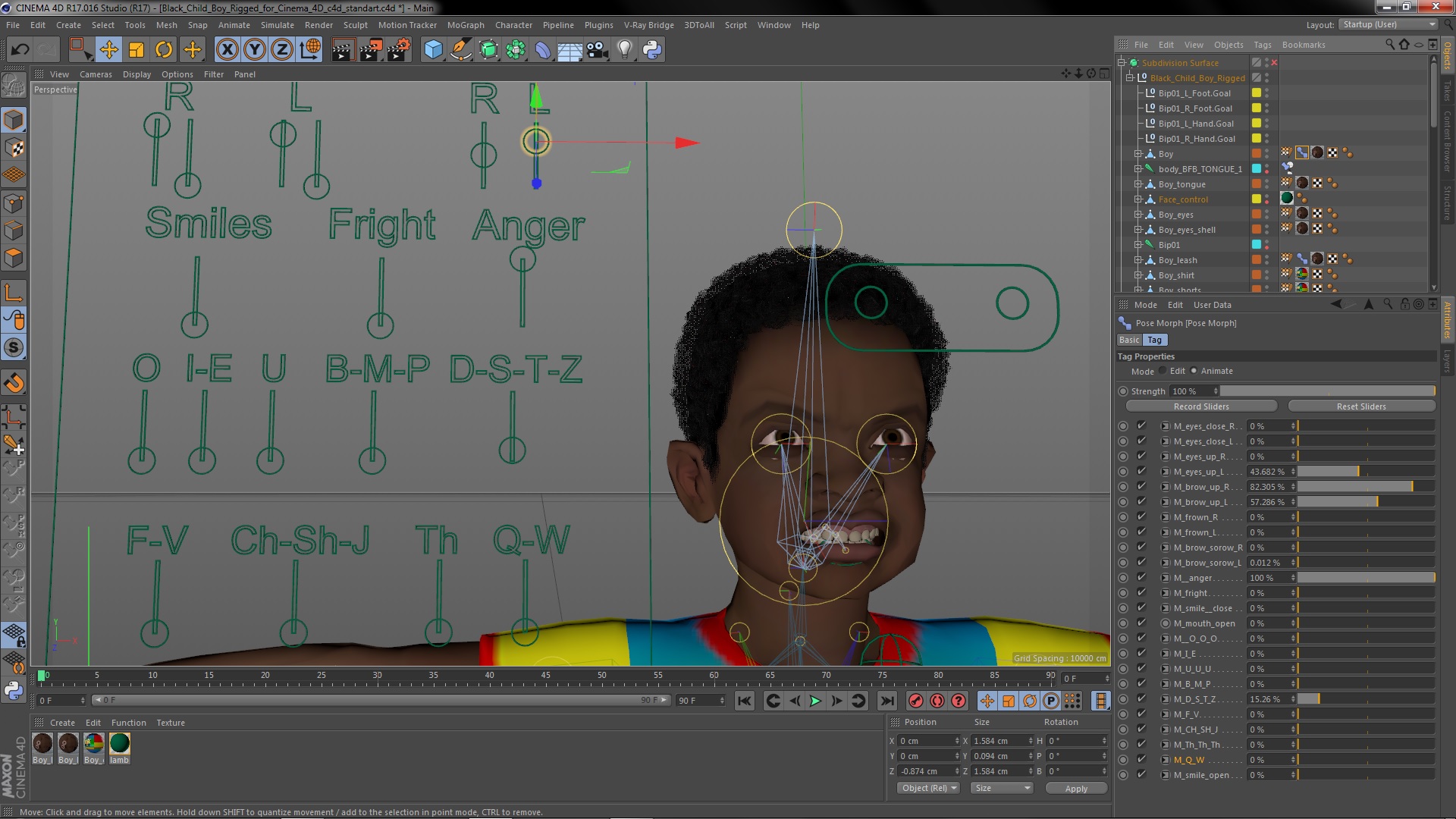3D Black Child Boy Rigged for Cinema 4D