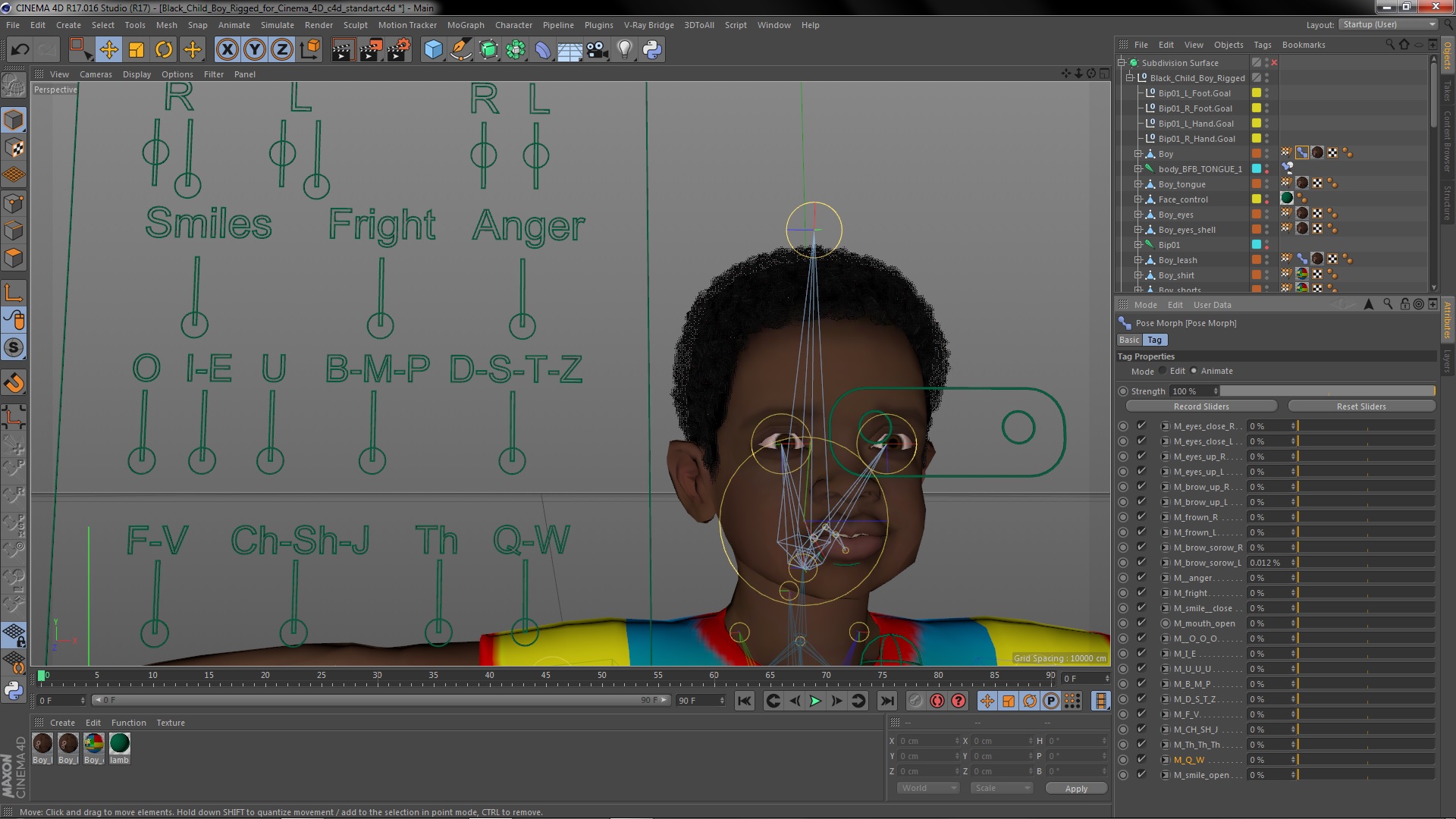 3D Black Child Boy Rigged for Cinema 4D