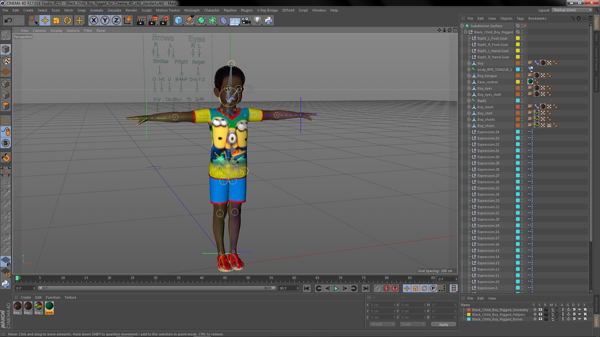 3D Black Child Boy Rigged for Cinema 4D