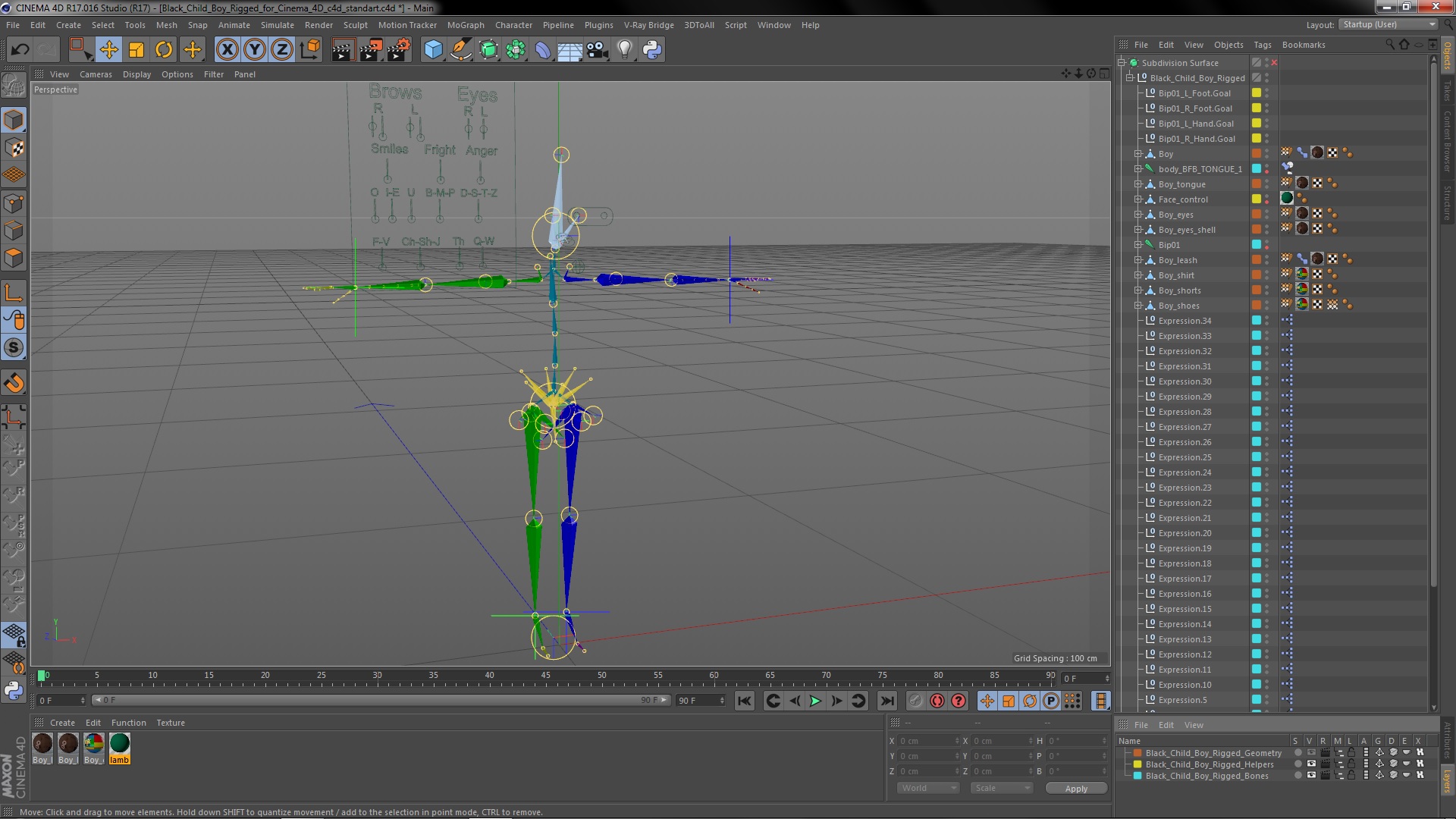 3D Black Child Boy Rigged for Cinema 4D