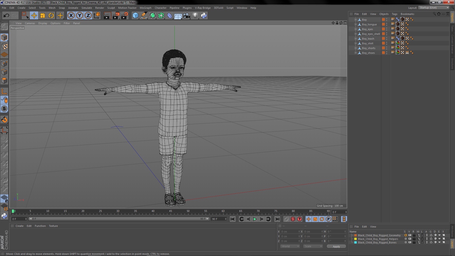 3D Black Child Boy Rigged for Cinema 4D