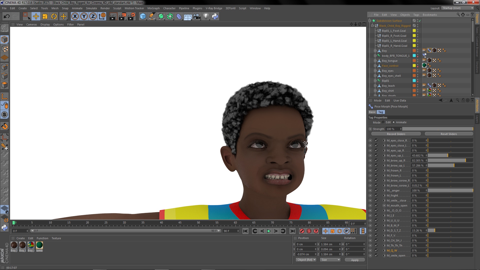3D Black Child Boy Rigged for Cinema 4D