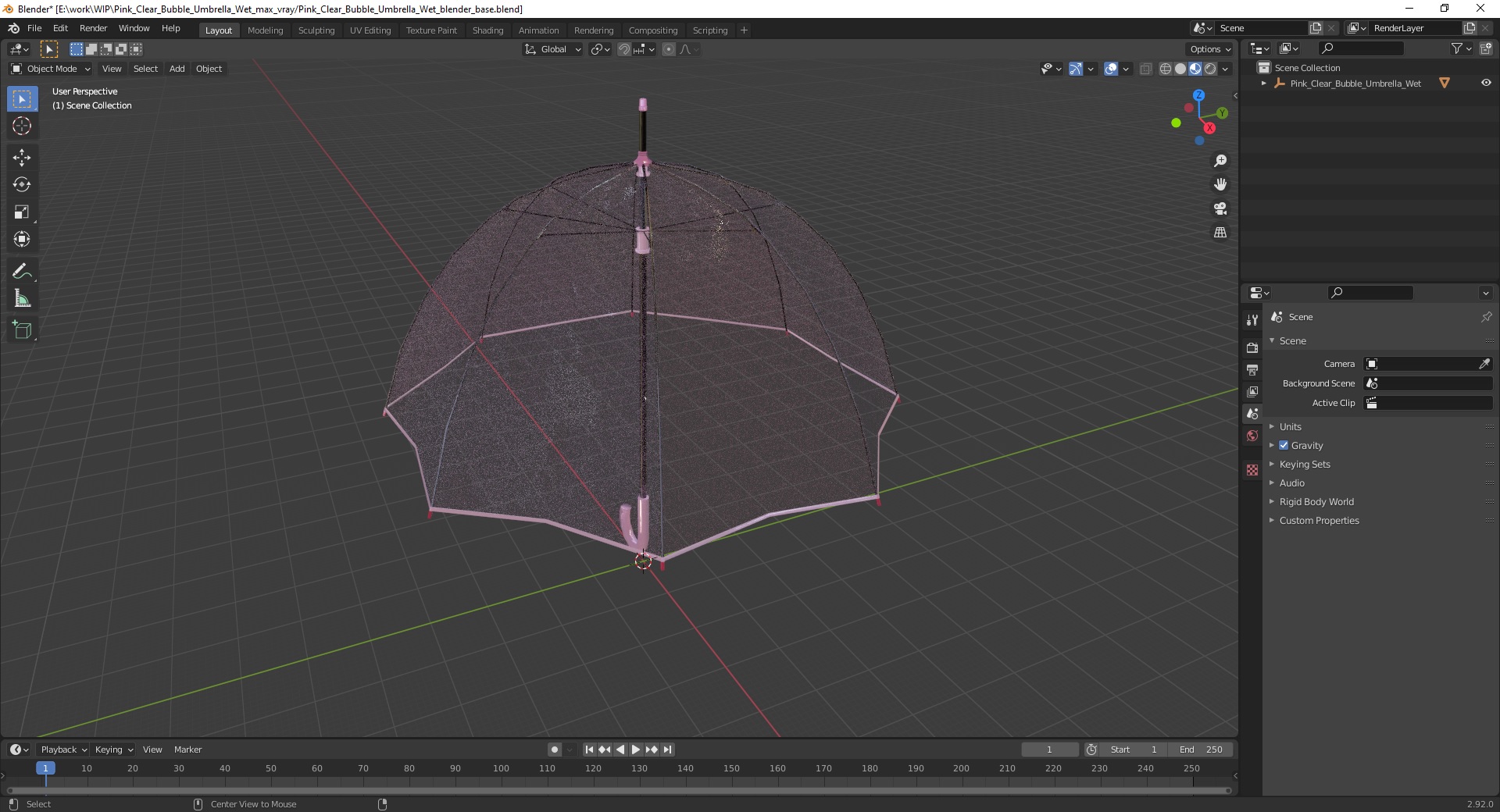3D model Pink Clear Bubble Umbrella Wet
