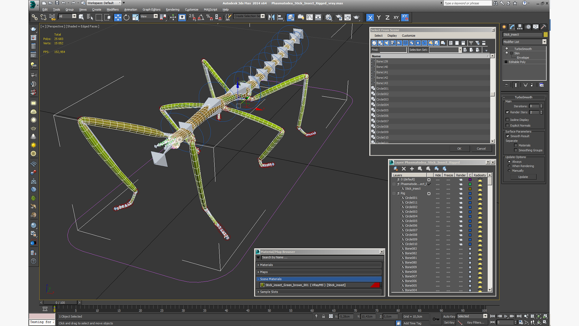 3D Phasmatodea Stick Insect Rigged